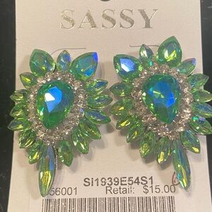 Sassy Green Crystal Teardrop Statement Earrings